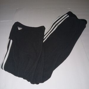 Adidas Fleece Track Pants Womens L Black White 3 Stripe Warm Athletic Gym Yoga